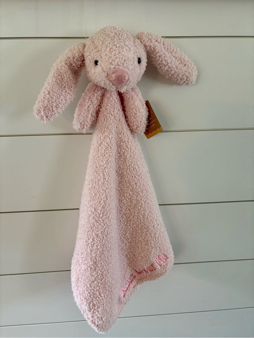 Jesus Loves Me - Plush Pink Bunny Lovey Security Blanket
